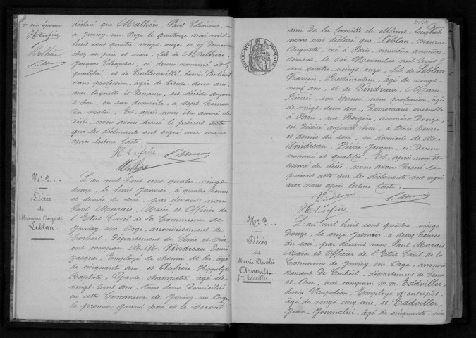 JUVISY-SUR-ORGE. Naissances, mariages, décès : registre d'état civil (1892-1894). 