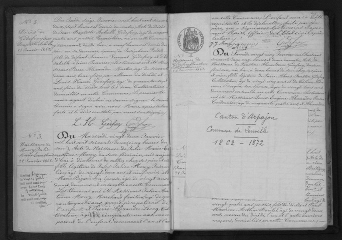 LEUVILLE-SUR-ORGE. Naissances, mariages, décès : registre d'état civil (1862-1872). 
