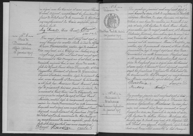 RIS-ORANGIS. - Naissances, mariages, décès : registre d'état civil.