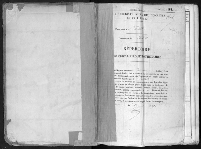 Conservation des hypothèques de CORBEIL. - Répertoire des formalités hypothécaires, volume n° 246 : A-Z (registre ouvert en 1869). 