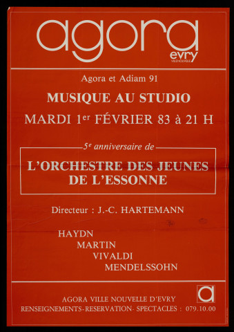 EVRY. - Musique au studio : 5ème anniversaire de l'orchestre des jeunes de l'Essonne, Agora d'Evry, 1er février 1983. 