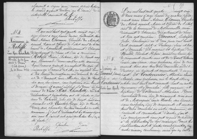 MONNERVILLE.- Naissances, mariages, décès : registre d'état civil (1891-1905). 