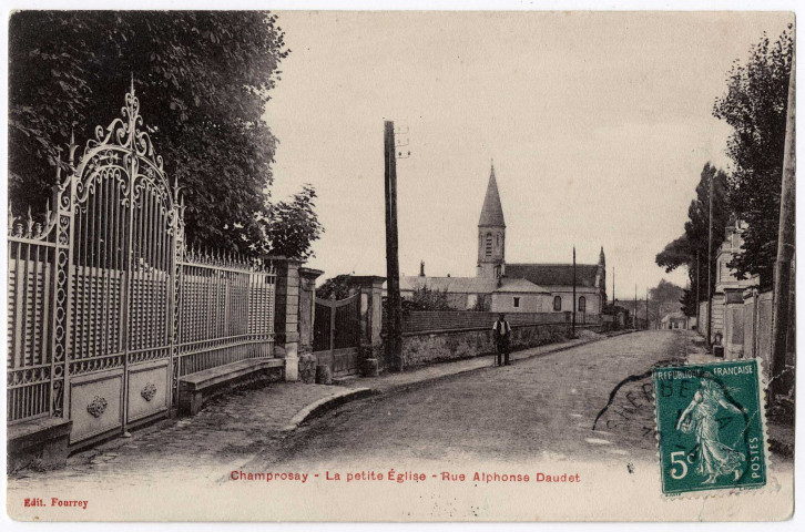 DRAVEIL. - Champrosay. La petite église, rue Alphonse-Daudet. Fourrey, 4 mots, 5 c, ad., sépia. 