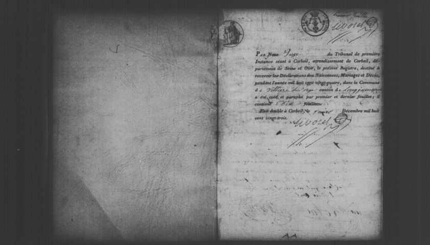 VILLIERS-SUR-ORGE. Naissances, mariages, décès : registre d'état civil (1824-1845). 