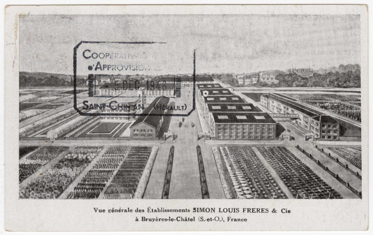 BRUYERES-LE-CHATEL. - Simon Louis Frères et Cie. Vue générale des établissements. 1948, timbre à 1 franc. 