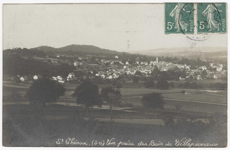 SAINT-CHERON. - Vue générale (prise des bois de Villepierreuse) [1909, 2 timbres à 5 centimes]. 