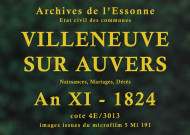 VILLENEUVE-SUR-AUVERS. Naissances, mariages, décès : registre d'état civil (an XI-1824). 