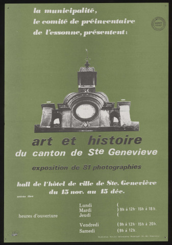 SAINTE-GENEVIEVE-DES-BOIS. - Exposition : Art et histoire du canton de Sainte-Geneviève-des-Bois, Hall de l'Hôtel-de-Ville, [15 novembre-15 décembre 1973]. 