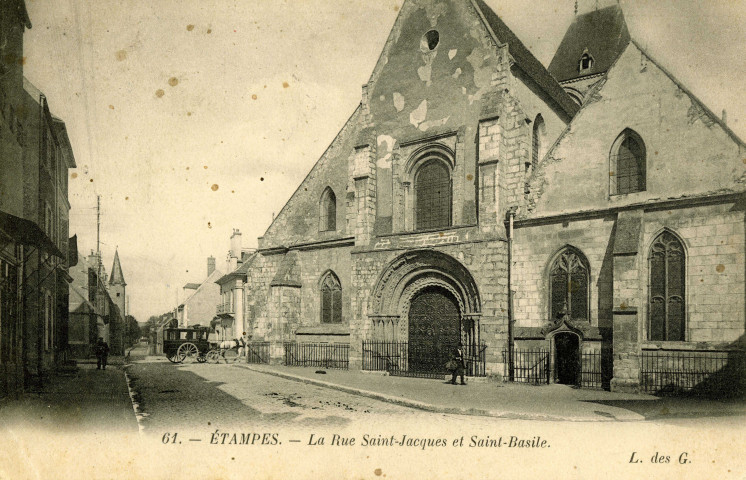 ETAMPES. - La rue Saint-Jacques et Saint-Basile, 1908. Editeur LDG. 1 timbre à 5 centimes. 