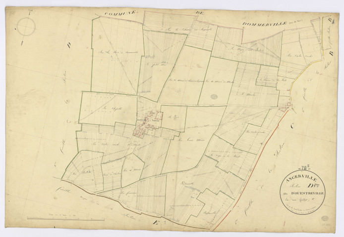 ANGERVILLE. - Section D - Ouestreville, 1, ech. 1/2500, coul., aquarelle, papier, 70x103 (1831). 