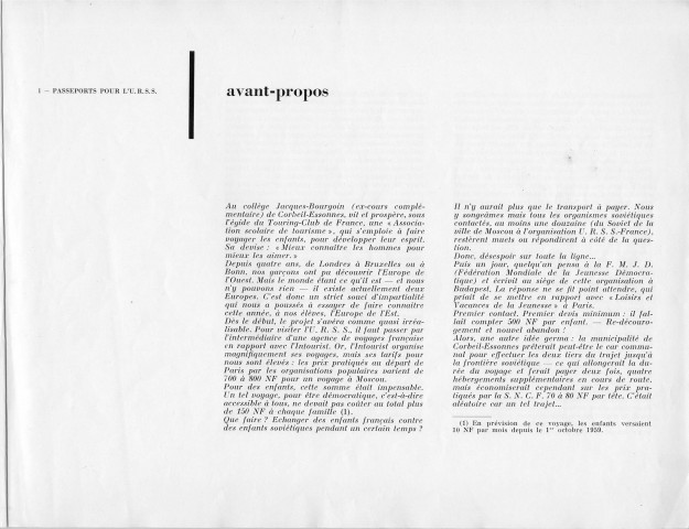 Passeports pour l'U.R.S.S. : brochure prêtée par M. Claisse, illustrée de photographies en noir et blanc, signée Guilloteau et imprimée sur les presses de l'imprimerie Crété à Corbeil-Essonnes (1961).