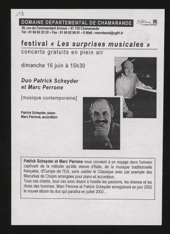 CHAMARANDE. - Festival les Surprises musicales : Duo Patrick Scheyder et Marc Perronne, Domaine départemental, 16 juin 2002. 