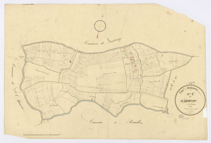 BRUYERES-LE-CHATEL. - Section C - de l'Arpenty, 2, ech. 1/2500, coul., aquarelle, papier, 61x90 (1820).