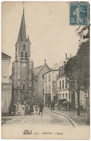 BRUNOY. - L'église, 1901, 2 mots, 5 c, ad. 