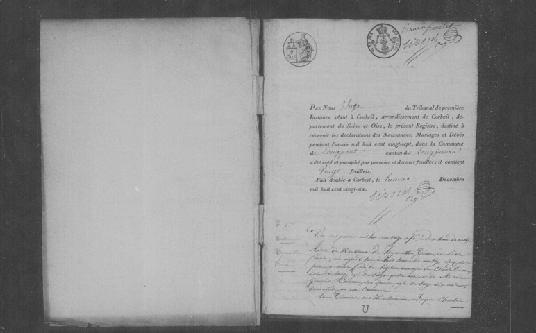 LONGPONT-SUR-ORGE. Naissances, mariages, décès : registre d'état civil (1827-1839). 