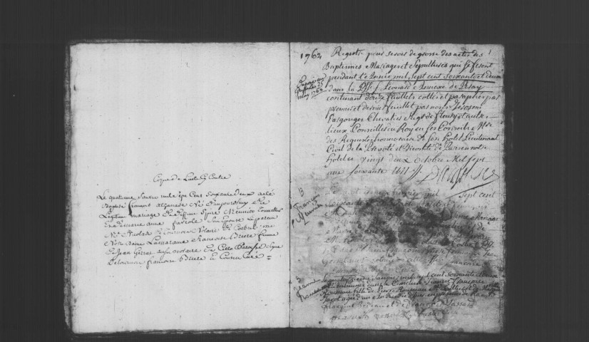 CORBEIL. Paroisse Saint-Léonard, rive droite, faubourg, annexe de Saint-Pierre-du-Perray : Baptêmes, mariages, sépultures : registre paroissial (1762-1764). 