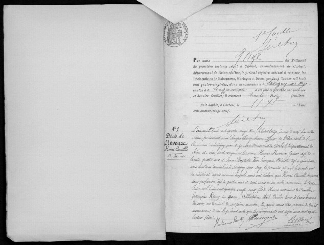 SAVIGNY-SUR-ORGE. Naissances, mariages, décès : registre d'état civil (1890-1896). 