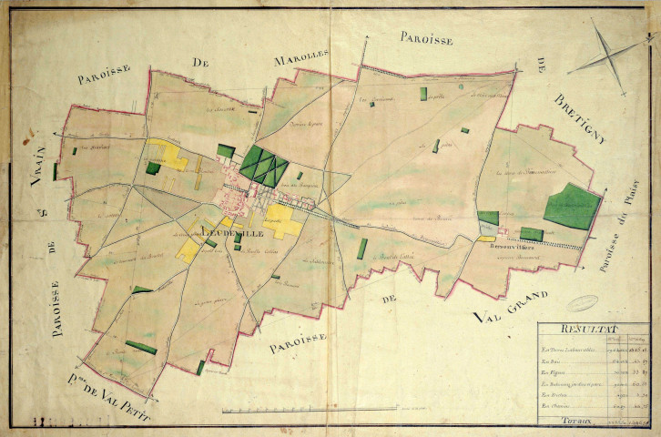 LEUDEVILLE. - Plans d'intendance. Plan, Ech. 1/200 perches, Dim. 80 x 55 cm, [fin XVIIIe siècle]. 