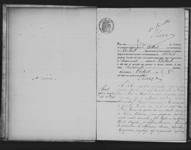 ESSONNES. Décès : registre d'état civil (1889). 