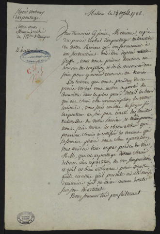 Procès-verbaux d'arpentage. - Tableau des paroisses : lettre aux municipalités. 