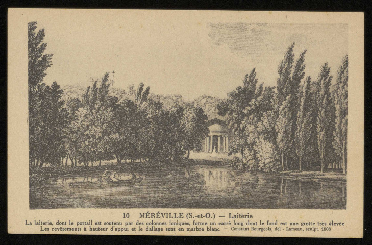 MEREVILLE. - La laiterie dans le parc du château (d'après gravure de Constant Bourgeois et Lameau en 1808. (Collection artistique Rameau.) 