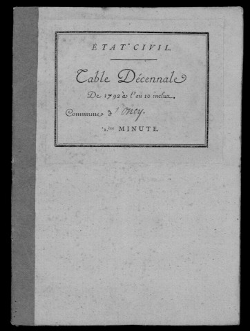 ONCY-SUR-ECOLE. Tables décennales (1792-1902). 