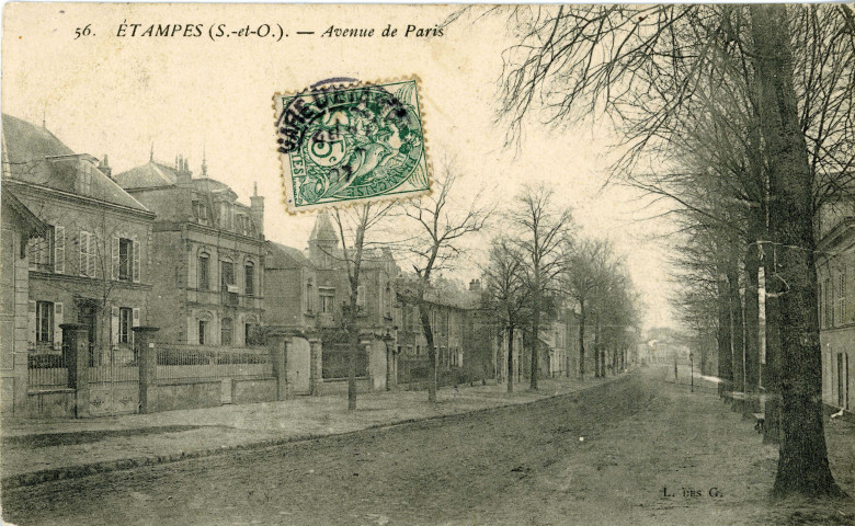 ETAMPES. - Avenue de Paris [Editeur L. des G., 1907, timbre à 5 centimes]. 