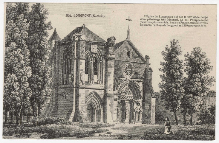 LONGPONT-SUR-ORGE. - Eglise de Longpont (d'après gravure de 1817). Desgouillons, 3B169/9, 3B170/1. 
