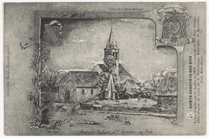 SAINTE-GENEVIEVE-DES-BOIS. - Eglise démolie par la foudre en 1872 (d'après une composition de Paul Allorge, 1895) [Collection Malte-Brun, cliché de Ch. Maire]. 
