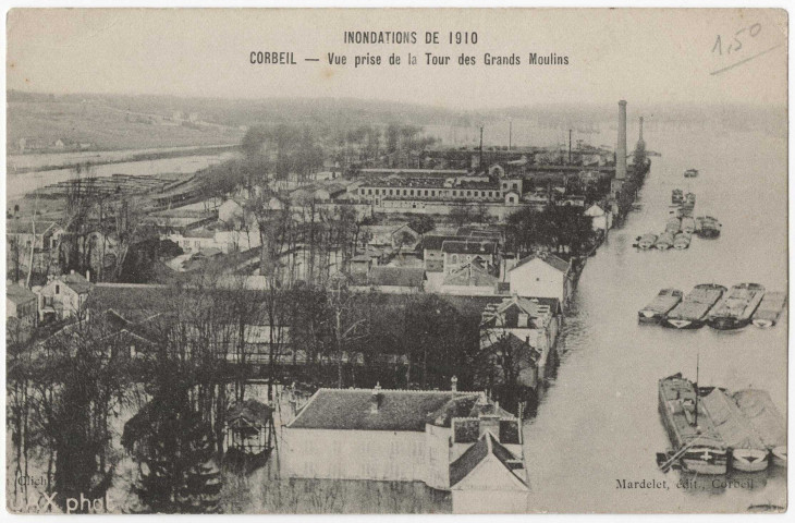 CORBEIL-ESSONNES. - Inondations de 1910. Vue prise de la tour des grands moulins, Mardelet. 
