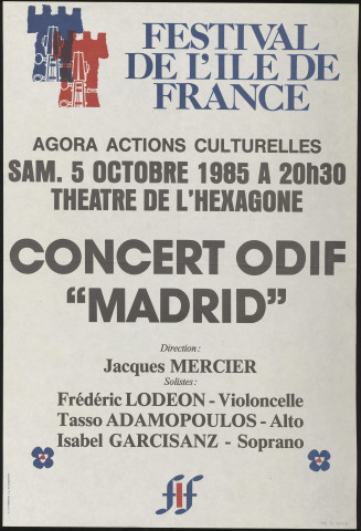 EVRY. - Festival de l'Ile-de-France. Concert Odif : Madrid, Théâtre de l'Hexagone, 5 octobre 1985. 