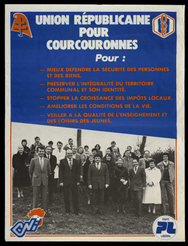 COURCOURONNES. - Affiche électorale. Liste Union républicaine pour Courcouronnes (1977). 