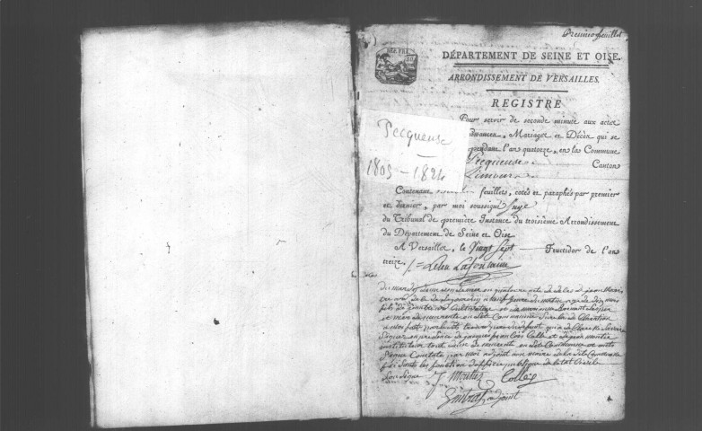 PECQUEUSE. Naissances, mariages, décès : registre d'état civil (an XIV-1824). 