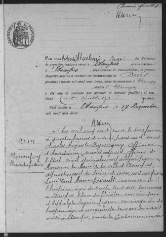 ETAMPES.- Décès : registre d'état civil (1903). 