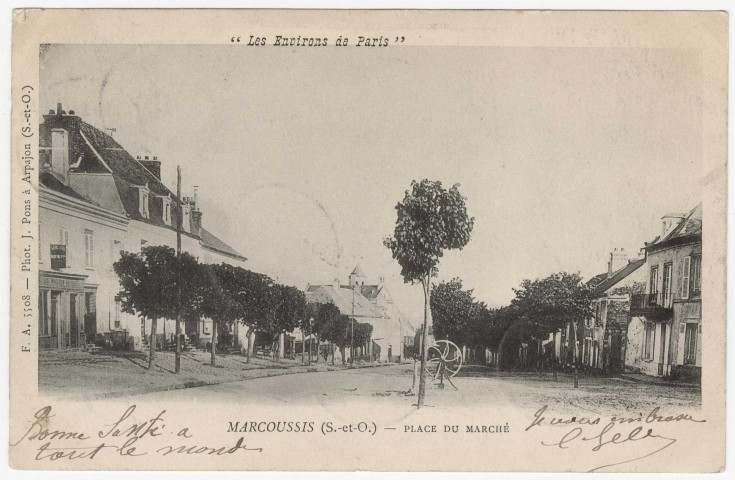 MARCOUSSIS. - Place du marché [Editeur FA, (1902), 3 timbres à 5 centimes]. 