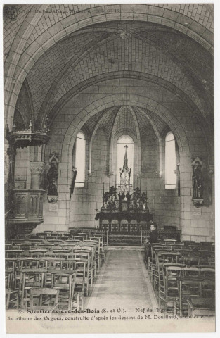 SAINTE-GENEVIEVE-DES-BOIS. - Nef de l'église, prise de la tribune des orgues, construite d'après les dessins de M. Douillard, architecte 