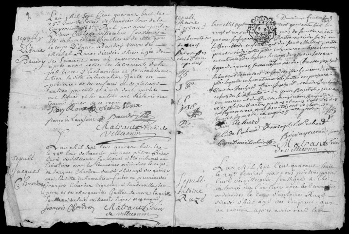 VILLECONIN. - Registre paroissial des sépultures, (1 registre). 