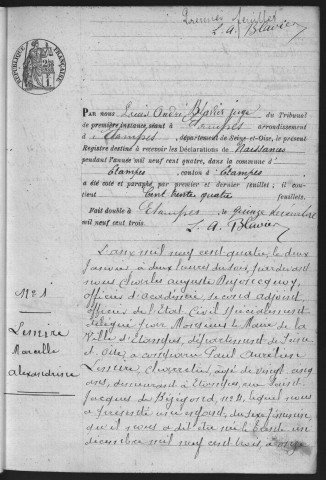 ETAMPES.- Naissances : registre d'état civil (1904). 