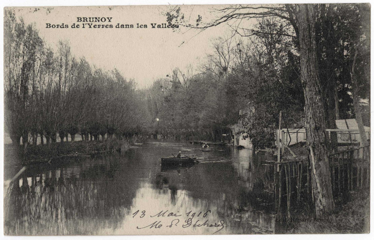 BRUNOY. - Bords de l'Yerres dans les Vallées, Hapart, 1916, 15 lignes, 10 c, ad. 