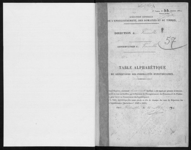 Volume n° 57 : A-Z et table alphabétique des sociétés (registre ouvert en 1894).