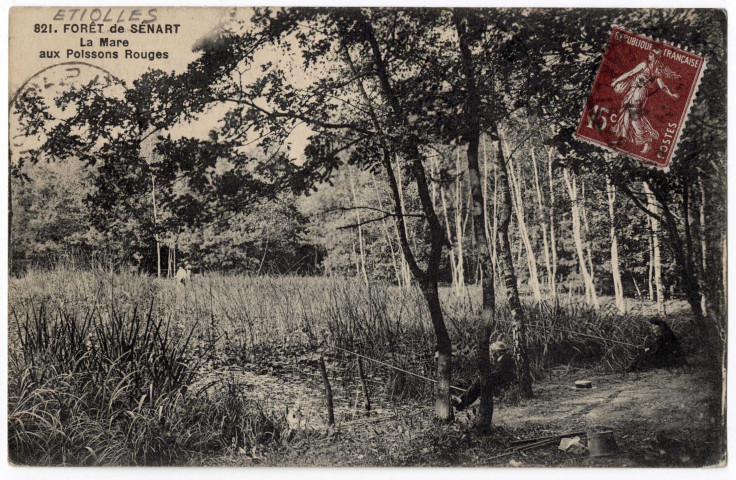 ETIOLLES. - Forêt de Sénart, la mare aux Poissons-Rouges [Editeur Mulard, 1928, timbre à 15 centimes]. 