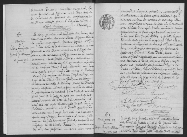 LIMOURS-EN-HUREPOIX. - Naissances, mariages, décès : registre d'état civil. 