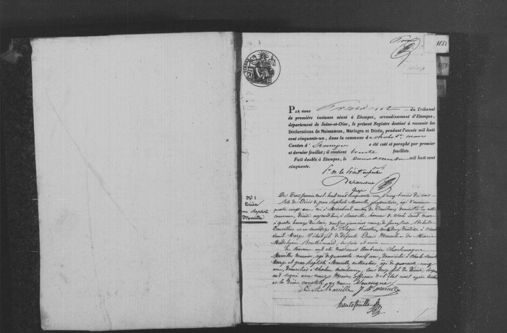 CHALO-SAINT-MARS. Naissances, mariages, décès : registre d'état civil (1851-1860). 