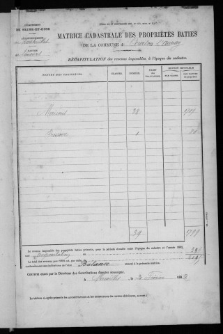 COURSON-MONTELOUP. - Matrice des propriétés bâties [cadastre rénové en 1933]. 