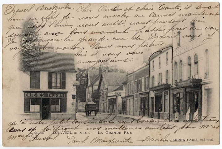 DRAVEIL. - La Grande Rue. Erdna (1903), 11 lignes, 10 c, ad. 