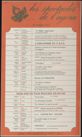 EVRY. - Les spectacles de l'Agora : programme culturel, octobre 1977. 