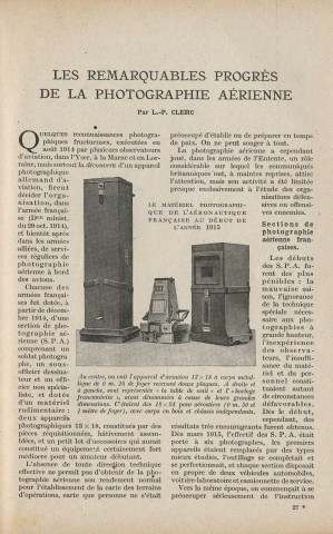 "Les remarquables progrès de la photographie aérienne" par L.-P. Clerc, article extrait de "La Science et la vie", n° 44 (27e numéro spécial), mai 1919, p. 27-42.