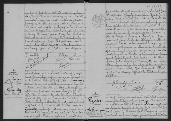 BRUNOY.- Mariages : registre d'état civil (1937). 
