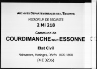 COURDIMANCHE-SUR-ESSONNE. Naissances, mariages, décès : registre d'état civil (1876-1890). 