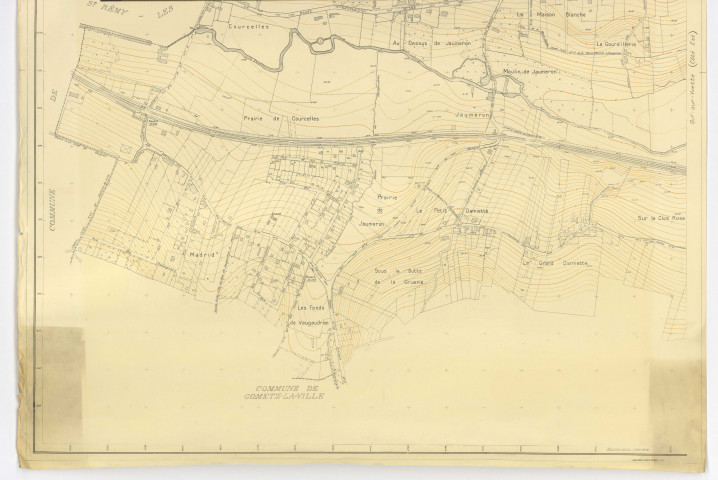 Fonds de plan topographique de GIF-SUR-YVETTE (partie Ouest) dressé et dessiné par L. LEMAIRE, géomètre-expert, vérifié par H. CHAMPIGNEULLE, ingénieur-géomètre, 1944. Ech. 1/2.000. N et B. Dim. 1,10 x 0,91. 